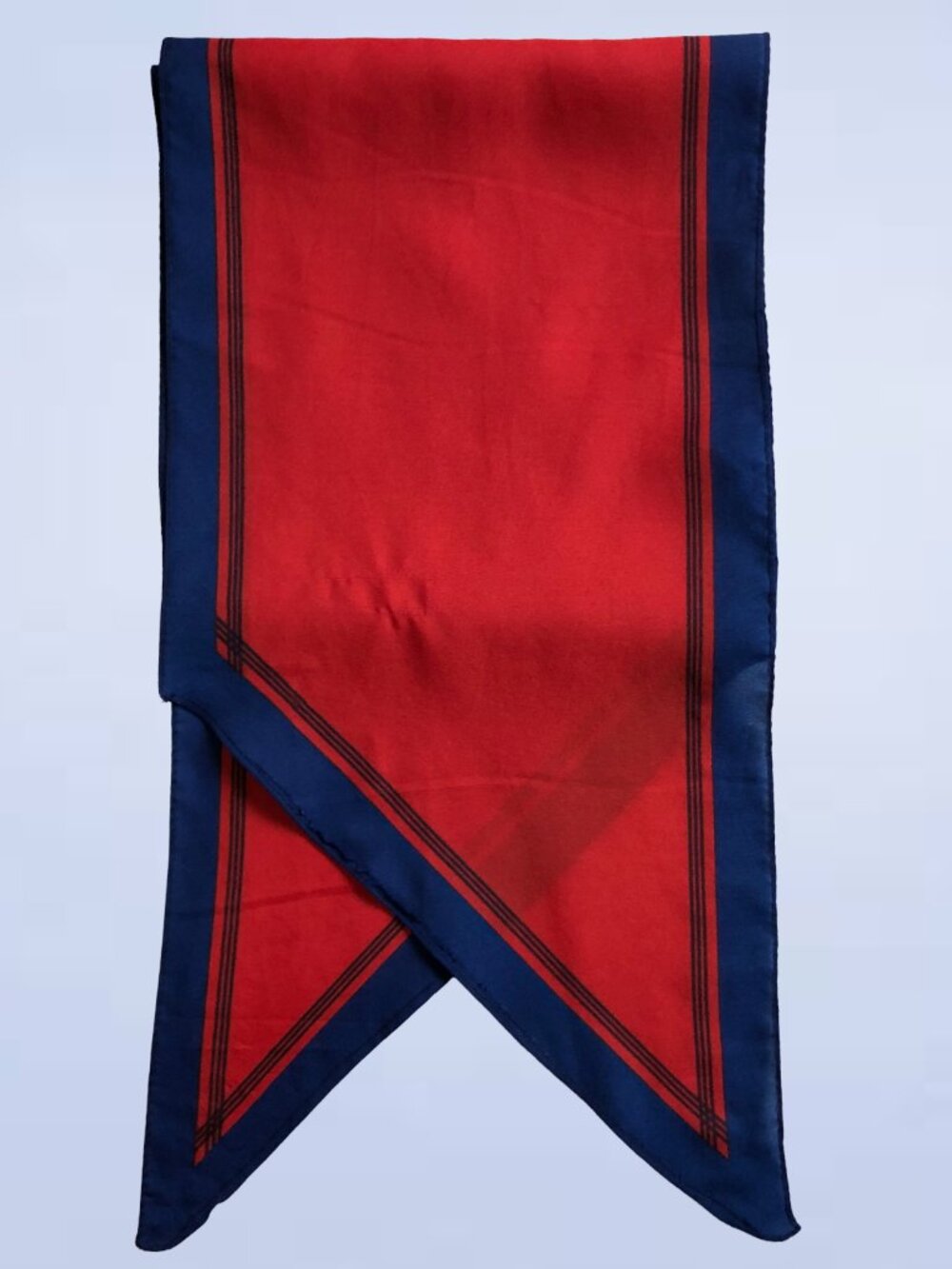 Vintage Red & Navy Blue Striped Border Ribbon Scarf